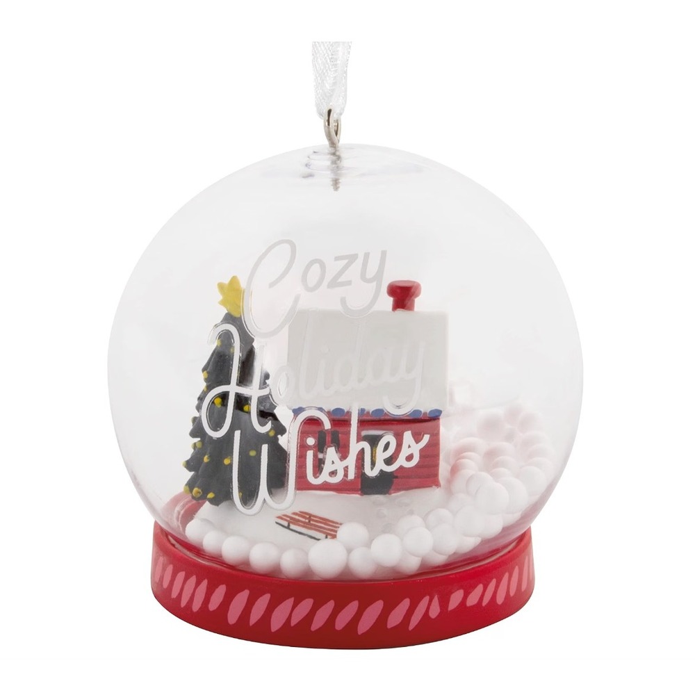 Hallmark Cozy Holiday Wishes Snow Globe Christmas Ornament 1HAJ2079 Red House